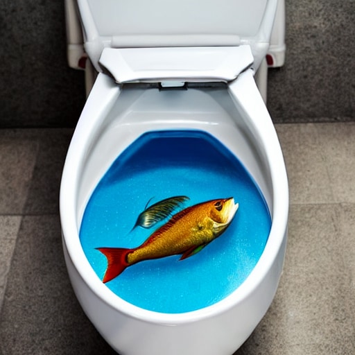 WC Schüssel von oben mit einem Fisch im Wasser. (swissxprint.ch)