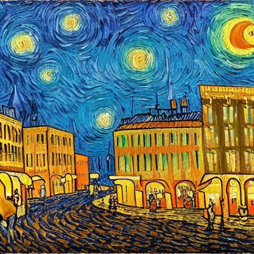 Draw me a city in the style of Vincent Van Gogh. (swissxprint.ch)